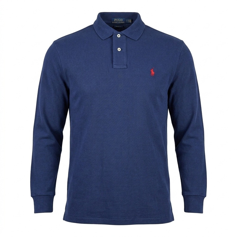 NWT Polo Ralph Lauren Mens Long Sleeve Polo Shirt Navy Blue Red Pony Mesh 2XL‎